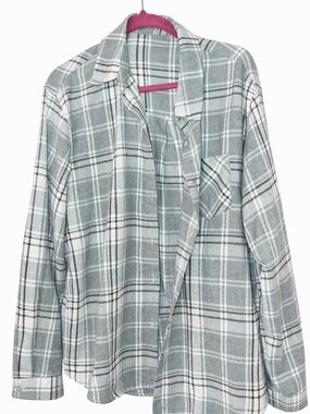 Gray and White Plaid Button-Up Shirt